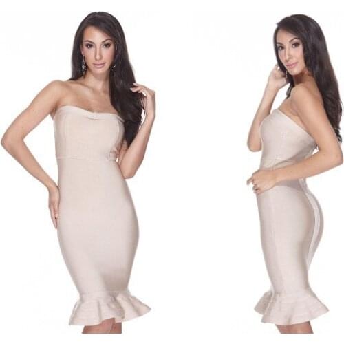 Fluted hem strapless fishtail 2017new arrivals hl midi bandage mermaid dress best quality rayon birthday party dresses