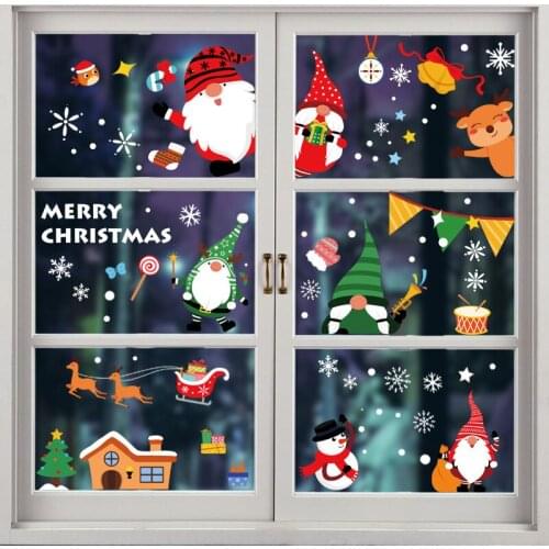 New Year 2022 Gifts Window Glass Xmas DIY Electrostatic Sticker Santa Claus Decoration Sticker Christmas Ornament Navidad Decor