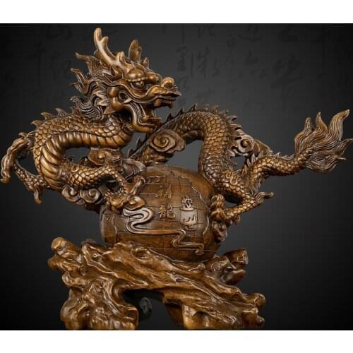 Crafts Asian Dragon ornament Chinese Zodiac Auspicious fortune Qinglong Earth Wooden dragon style Sculpture Animal decoration
