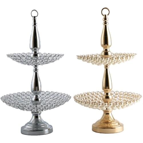 Pearl/crystal Wedding Cake Stand Sweet Fruit Nut Tray Charger Plates For Home Table Decoration