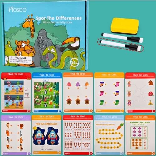 Children Wipe-Clean Reusable Activity Book Pen Controlling skills Geometric Figures Preschool Early Learning book Toy Kid Gift
