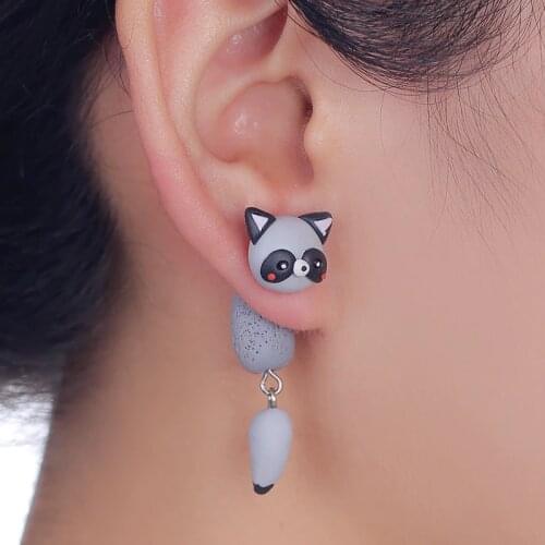 TTPAIAI 30 Brand Handmade Polymer Clay Earrings for Women Kids Fashion Girls Cute Raccoon Stud Earrings Animal Jewelry