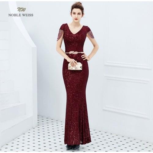 Evening Dresses Long Dark Red Prom Dress Sequin Women Dress Evening Party Mermaid Dress Formal Dress Women Elegant