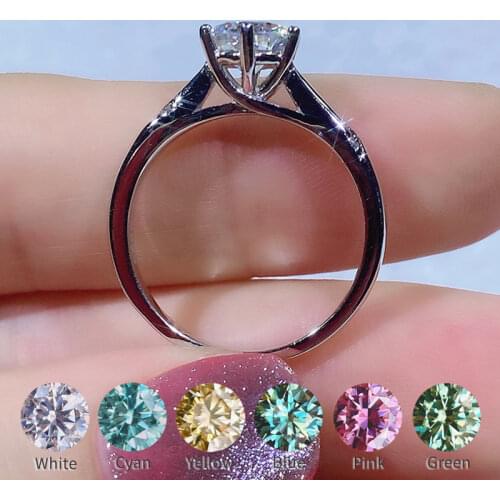 Wholesale Size 5-8mm Moissanite Ring Six claws 0.5CT 1CT 2CT Classic fashion 925 Silver Wedding Engagement Ring For Women Girl