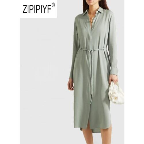 Casual Fashion Women Dresses Turn Down Neck Bow Bandage Design Single-breasted Dresses Shift Shirt Office Lady Dresses Z2642