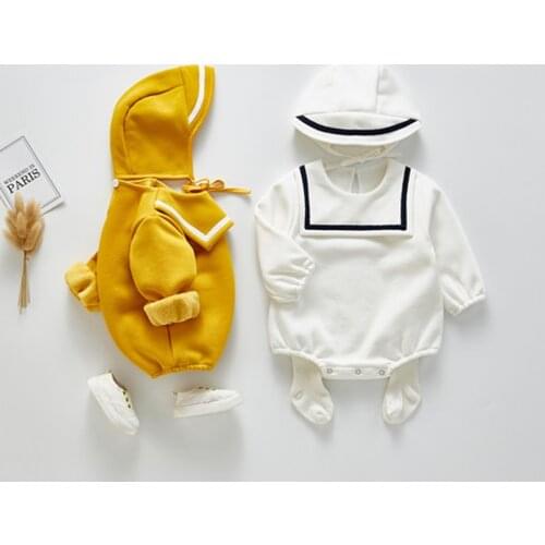 Winter boys clothes thick plus velvet long sleeve infant baby bodysuit for girls sailor style jumpsuit newborn pajamas children