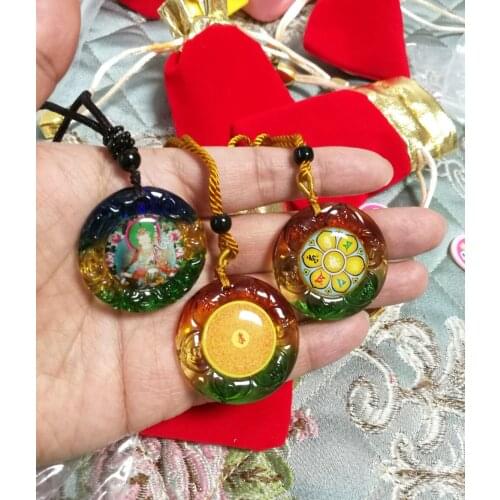 3PCS GOOD Buddhist supply Greco-Buddhist pocket travel efficacious Guru Padmasambhava Buddha symbol Crystal Pendant Amulet