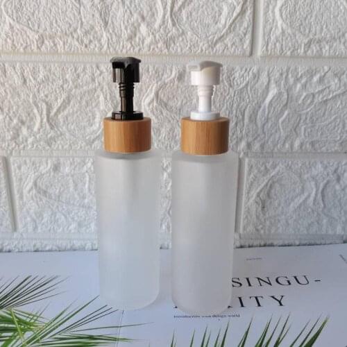 30ml 50ml 100ml 120ml 150ml Frosted Clear Glass Lotion Cleanser Bottles ,Cosmetic Packaging Container With Bamboo Pump Sprayer