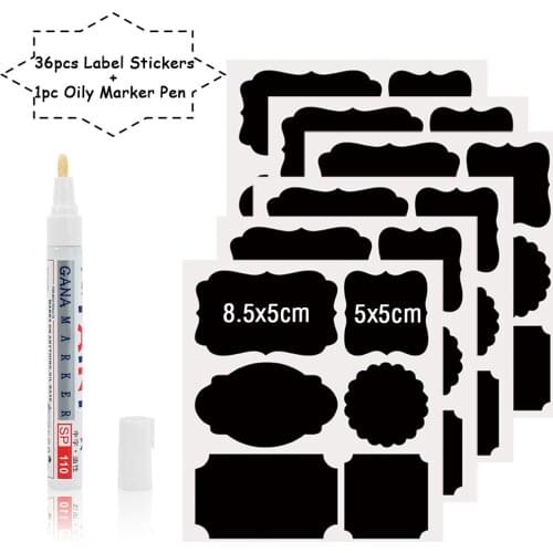 36pcs Blackboard Reusable Spice Stickers Craft with Oily Pen Kitchen Candy Jam Jars Labels BlackBoard Chalkboard Label Sticker