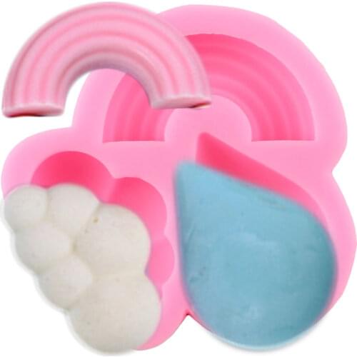 3D Cartoon Rainbow Cloud Silicone Mold Water Drop Fondant Cake Decorating Tools Clay Candy Resin Mould Chocolate Gumpaste Moulds