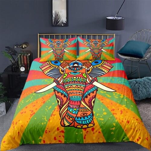 3D Colorful Elephant Printed Adult Bedroom Single Twin Double Queen King Size Quilt Cover 2/3 Pcs Duvet Cover Pillowcase Child