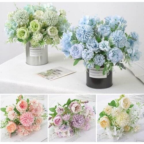 7 Heads Peony Rose Hydrangea Artificial Bouquet Silk Flower for Home Decoration Fake Flowers Bridal Hand Flower