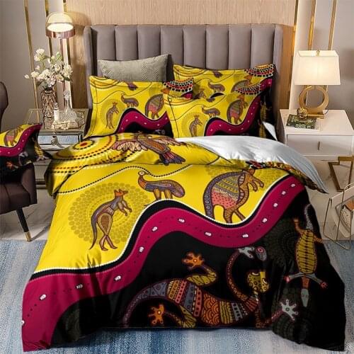African Retro Quilt Cover Animal Kangaroo Single Double Luxury Bedding Set Ancient Event King Twin Queen Duvet Cover Set Home