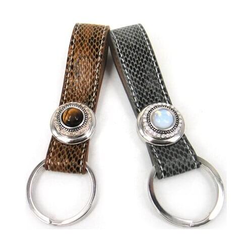 Free shipping metal button grey snake Emboss leather Key Chains with rhinestone CZ DIY Fashion button Jewelry