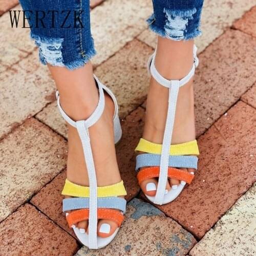 Summer Sandals Women Ankle Buckle High Heels Sexy Female Peep Toe Fashion Sandalias Mixed Color Ladies Shoes Plus Size 2021