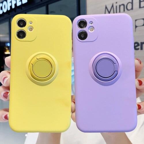 Liquid Silicone Ring Holder Phone Case For iPhone 11 12 Pro Max XS Max XR XS X 8 7 Plus 12 Pro 11 Camera Protection Back Cover