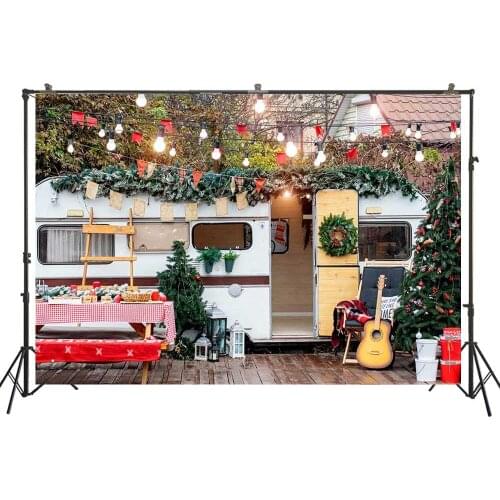 Kids Photography Background Motorhome Lights Red Grid Decors Christmas New Year Birthday Event Photoshoots Banner Photo Backdrop