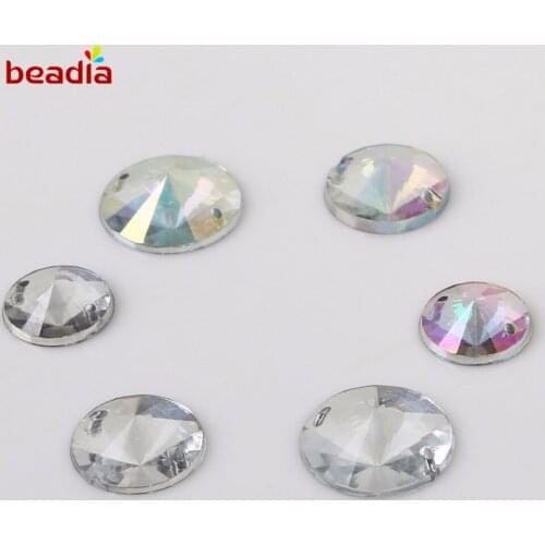 Dia. 12/14/16mm 50Pcs/lot AB Crystal Round Rhinestones 2 Holes Acrylic Sew On Rhinestone Jewelry For Dress Clothes Sewing