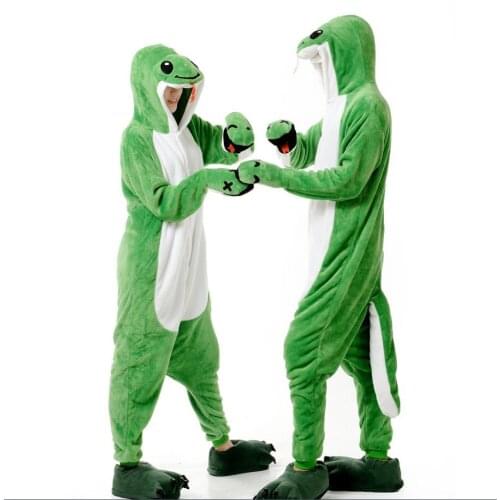 Adult Anime Green Snake Kigurumi Onesies Cosplay Costume For Women Men Funny Warm Soft Animal Cute Onepieces Pajamas Home Wear