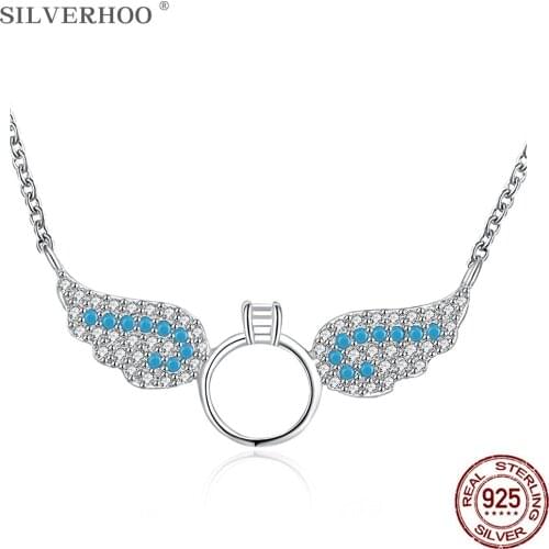 SILVERHOO Cute Angel Wings Pendant Necklaces Sterling Silver 925 Jewelry Clear Cubic Zirconia & Semi-Precious Stones Necklace
