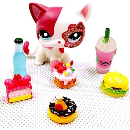 Lps cat real pet shop toys #2291 short hair cat with accessories Sparkle Eyes Pink rare White Kitty Figure For kids gift