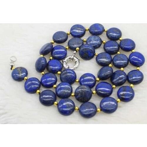 Amazing lapis lazuli coin 12*5mm necklace 19" nature wholesale beads 36"