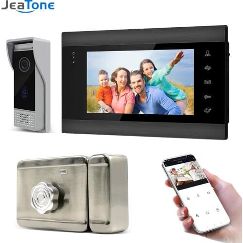 Jeatone 7inch Wireless Wifi Video Intercom System with Electronic Lock, Support Remote Unlock,Motion Detect Record Door Camera