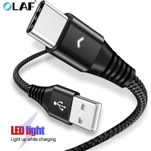 OLAF LED 2.4A USB Type C Cable for One Plus 6 5t USB C Fast Charging Charger Cable for Samsung Galaxy S9 S8 Plus Xiaomi Huawei