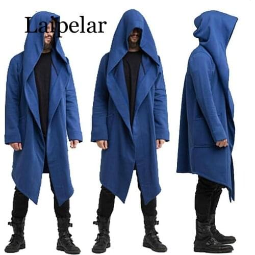 Laipelar Autumn New Men Long Mantle Hoodies Outerwear Solid Color Hooded Streetwear Male Loose Long Hoodies Sweatshirt Cloak