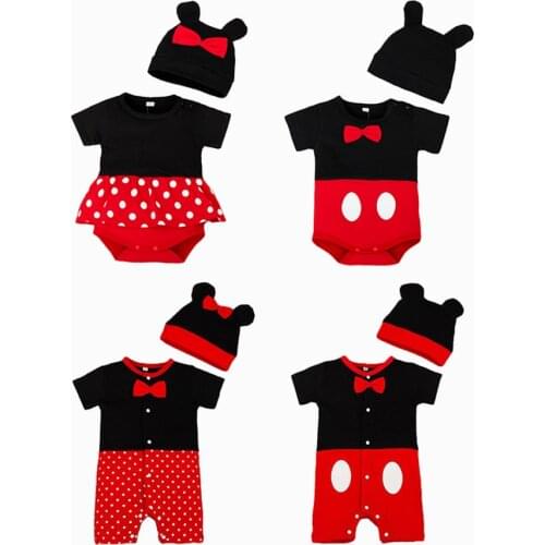 Newborn Unisex Baby Clothes Red Dot Body Suits Festival Jumpsuit Set 2 pcs Cosplay Outfits One-Piece with Ear Hat Romper Onesie