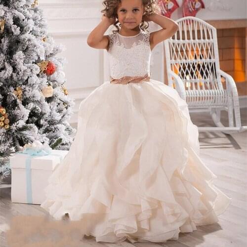 Lace Flower Girl Dresses Cheap Ball Gown Tulle Child Dresses Beautiful Party Girl Dresses Vestidos De Primera Comunion 2020
