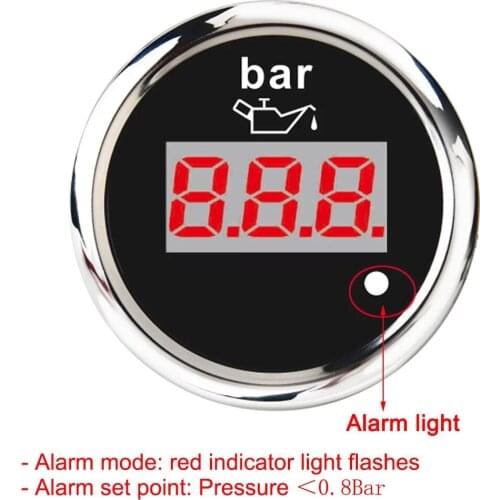 0-10 Bar Oil Pressure Gauge with Alarm Light Waterproof 52MM Digital Marine Oil Pressure Meter For Auto Car Boat 1/8 NPT Sensor