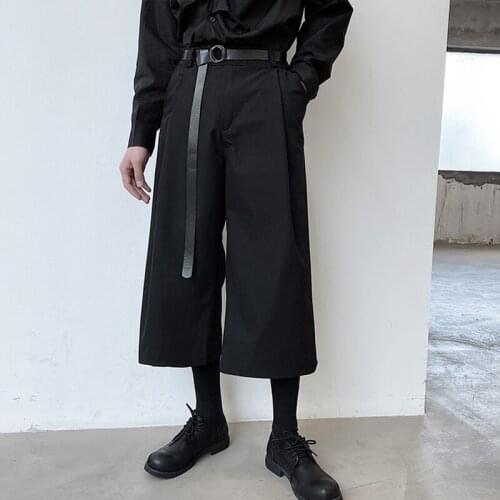 Fashionable mens dark low-grade wide leg Harun loose and versatile pants Japanese Capris personalized summer straight