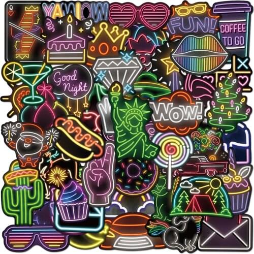 Neon Light VSCO Girl Sticker Toys for Children Cute Cartoon Anime Stickers Pack Decal to Laptop Water Bottle Bicycle Luggage Car