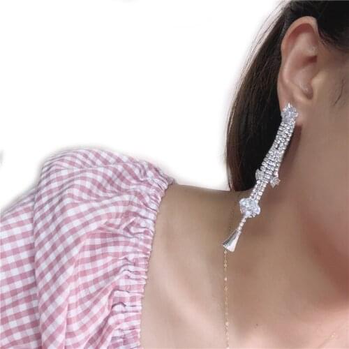 2020 new fashion earrings geometric design crystal earrings long tassel shiny female earrings wholesale