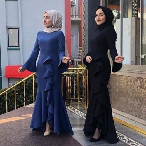 Muslim Maxi Mermaid Dress Flounce Abaya Inner Full length Long Robe Gown Tunic Vestido Jilbab Jalabiya Ramadan Arab robe wq2463