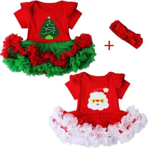 Baby Girl Clothes Girls Christmas Tutu Dress Tree Santa Claus Romper Infant Christmas Outfit Dress + Headband 0-24M