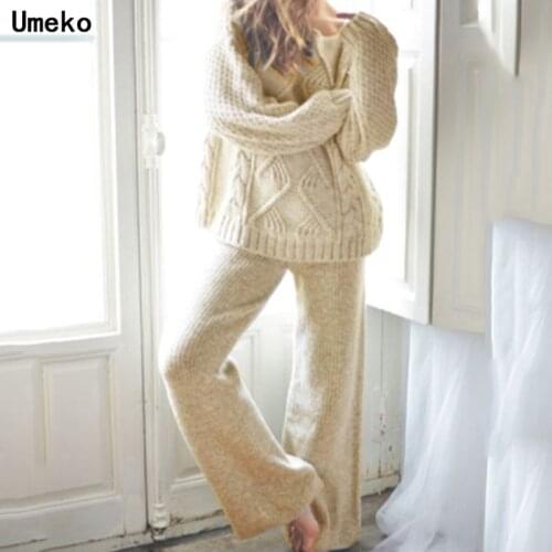 Autumn Cotton Tracksuit Women 2 Piece Set Sweater Top+Pants Knitted Suit O-Neck Knit Set Women Outwear 2 Piece Sweater Set