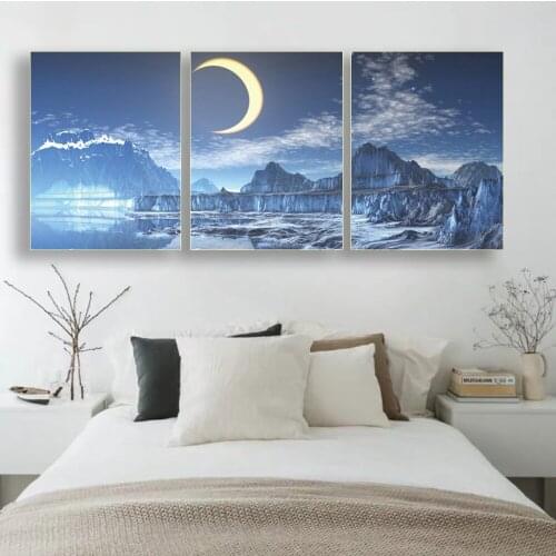 Natural Moon Night Landscape Posters And Prints Moon Mountain Canvas Painting Wall Art Pictures For Living Room Home Decor