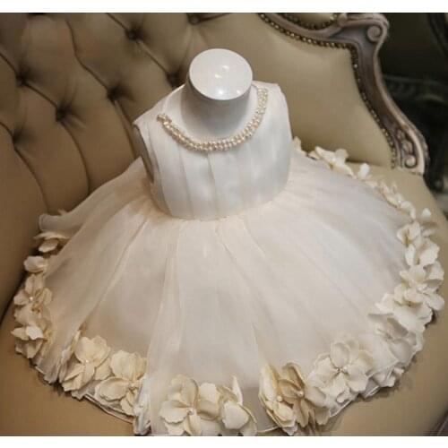 Weeding Dress Flower Girl Dresses Butterfly Girl Party Dress 8 Year Wedding White Sleeveless Pearl Christening Dresses Big Girls