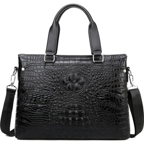 Mens Microfiber leather briefcase male business totes bag handbag shoulder bag crocodile pattern male handbag