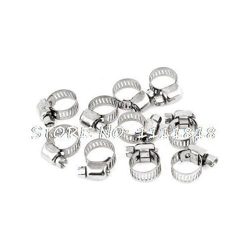 Adjustable 13-19mm 8mm Width Hose Clamp Clip Silver Tone 10pcs