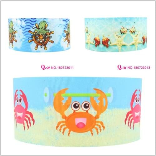 Q&N ribbon 16mm 22mm 25mm 38mm 50mm 75mm underwater objects printed grosgrain ribbon webbing 50yards/roll for headband