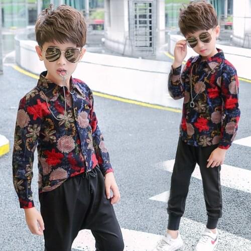 2019 Mixed Color Boys Shirts European Style floral print kids shirts Full Sleeve Casual School Uniforms Blouses Turn-down Collar