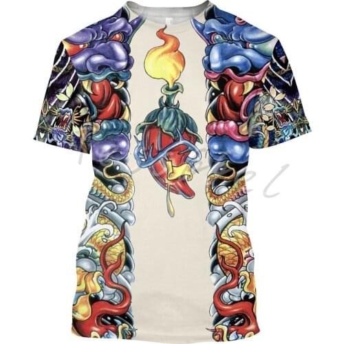 Tessffel Japan Mask 3D Print Fashion Tattoo Mans T-Shirts Summer Short-Sleeve Tops Streetwear Harajuku Casual Clothing Style-3