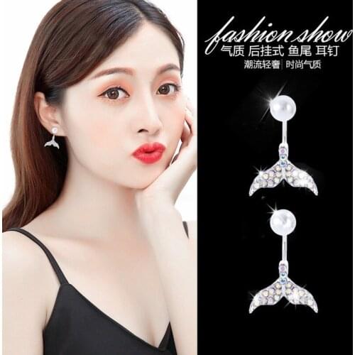 Korean Temperament Simple Hipsters Alloy Crystal Pearl Ins Wind Mermaid Tail Earrings For Women Fashion Stud Jewelry Wholesale