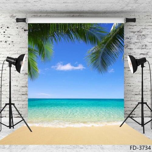 Summer Beach Photography Backgrounds Blue Sky Ocean Palm Waves Vinyl Photo Backdrops for Wedding Children Portrait Photo Studio