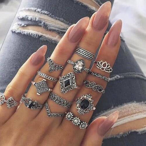 FNIO Vintage Antique Silver Color Rings Sets Crystal Resin Stone Carve for Women Men Bohemian Jewelry 2021 Jewelry