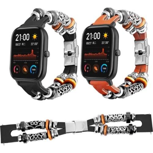 Vintage Beads Wrist Strap Metal Buckle Watchband for Huami AMAZFIT GTS 20MM Kit