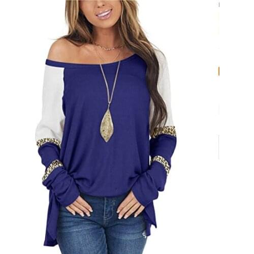 2021european and American New Leopard Print Multi-Color Mosaic Loose Long Sleeve T-shirt Top Tops Vintage Long Sleeve